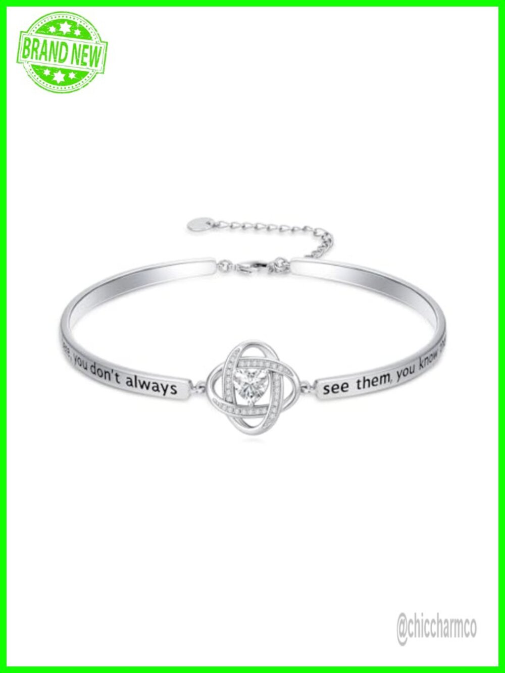 18k White Gold Plated Heart CZ Bangle Friendship Bracelet Gift for Women